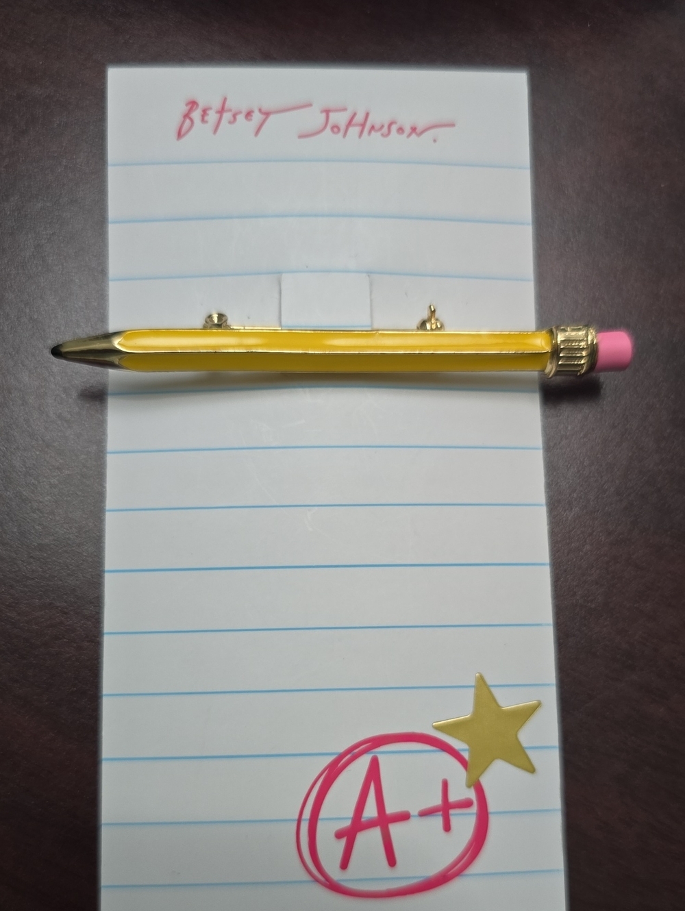 Betsey Johnson Yellow Pencil Pen with Pink Eraser and Gold Accent